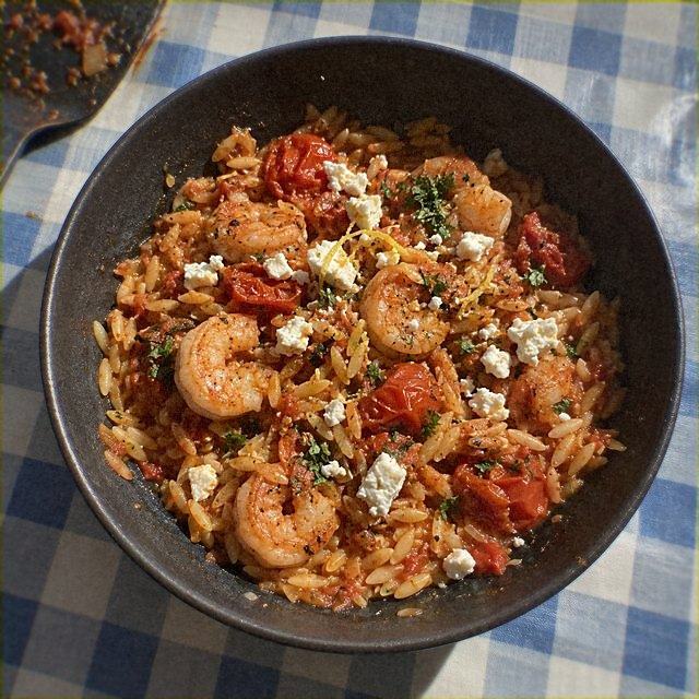 Greek Shrimp and Orzo with Feta
