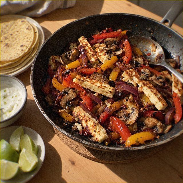 Halloumi and Mushroom Fajitas with Lime Crema